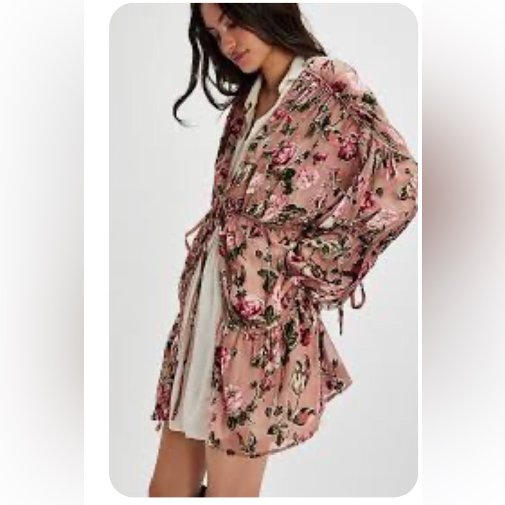 Free People Velvet Juliet Kimono sheer floral duster one size boho hippie